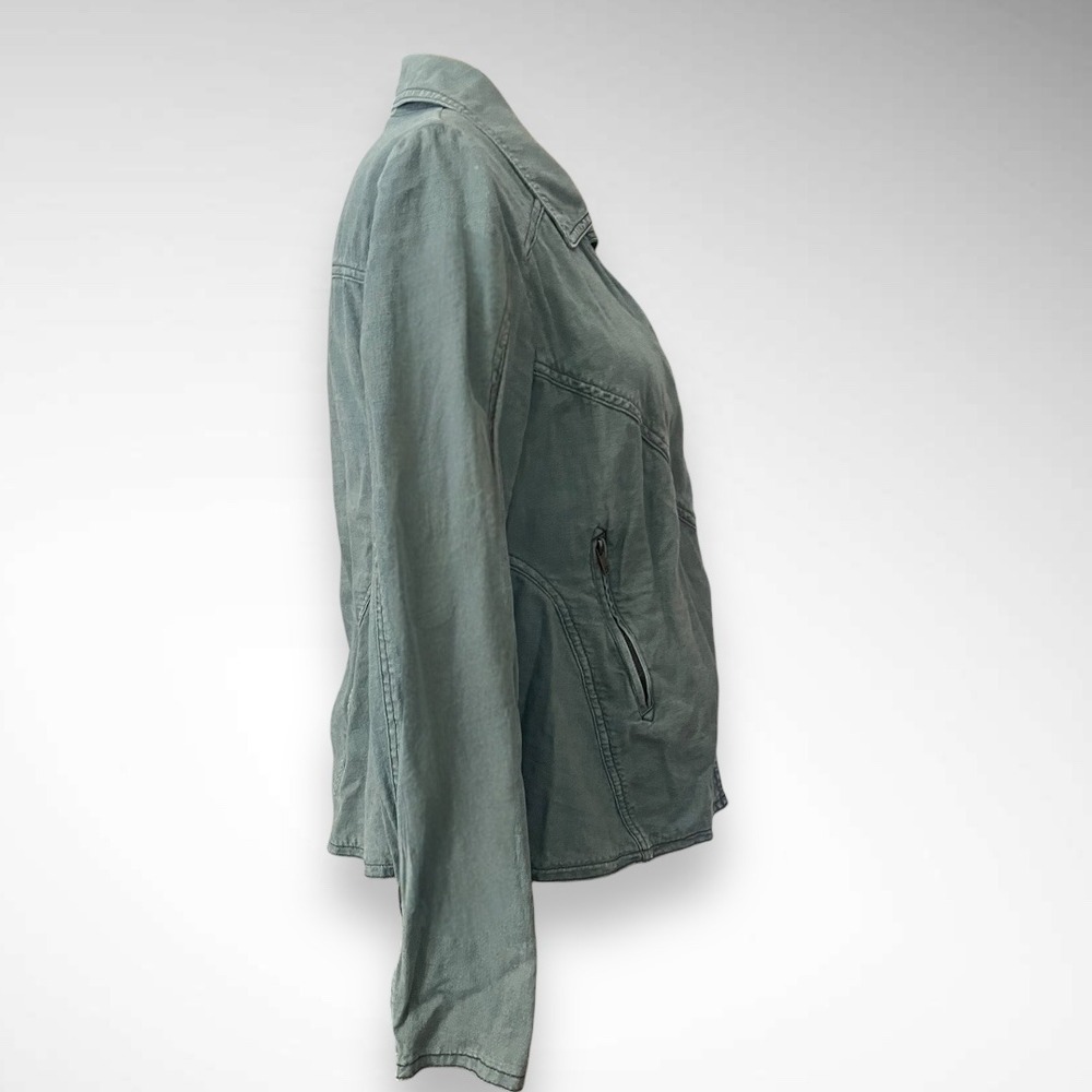 FREE PEOPLE Women's Blueish Green Linen Blend Moto Jacket Medium | EUC - Picture 4 of 8